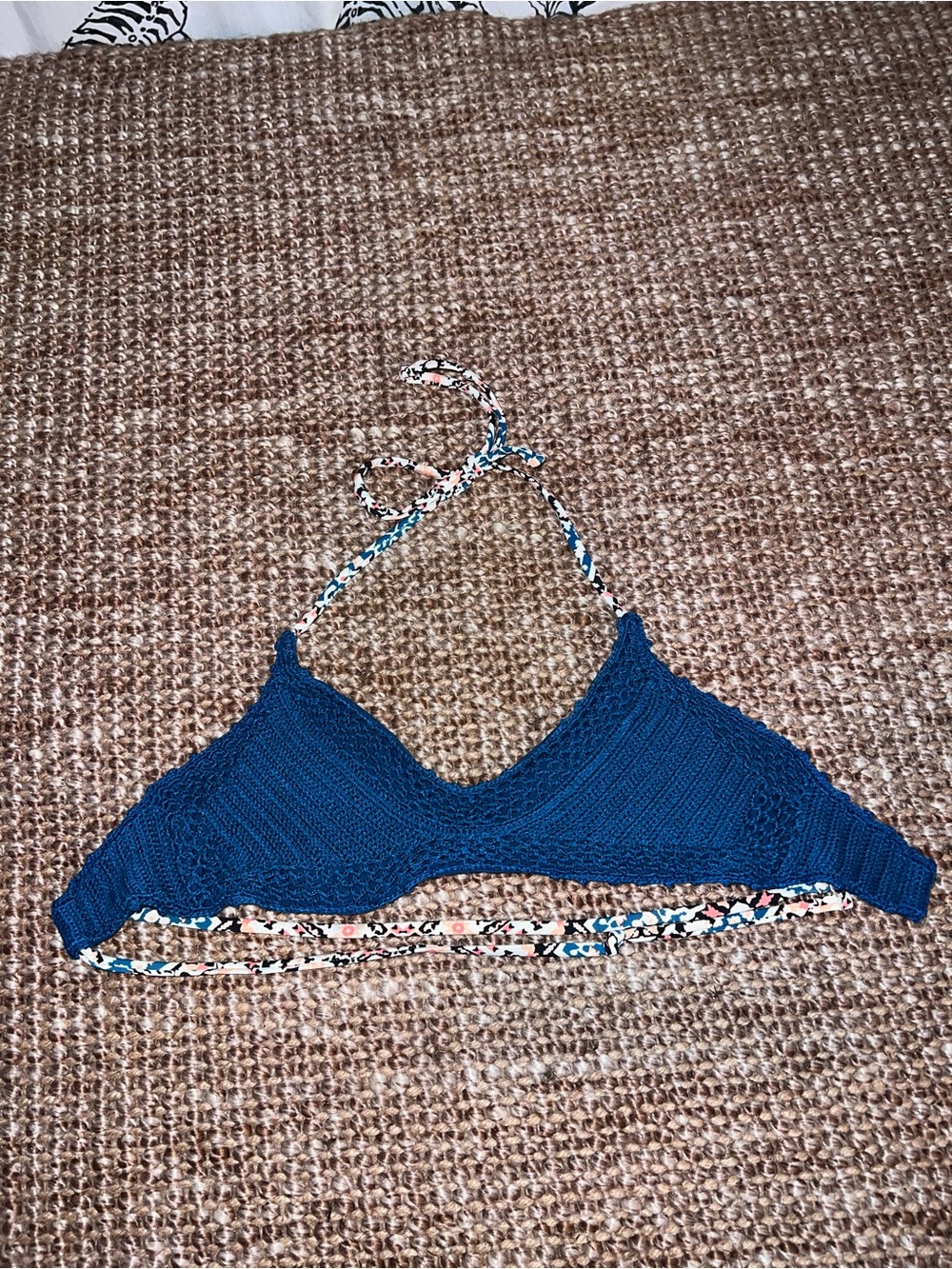 Xhilaration Teal Blue Swimsuit Top with Patterned Straps